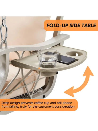 3-Person Wicker Porch Swing Chair Heavy Duty 900 LBS Outdoor Rattan Patio Swing Chair w/Cup-Holder & Steel Chains Hanging Bench