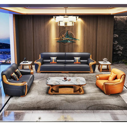 XMH new Chinese ebony leather sofa modern living room luxury villa first layer cowhide new combination sofa