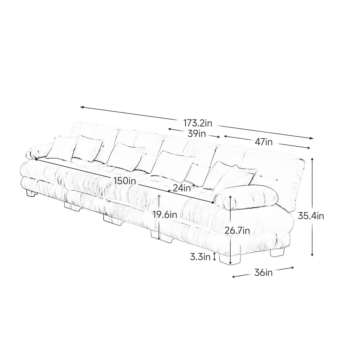 Oversized Modular Sectional Sofa Couch Comfy Cloud Deep Seat, Ottomans Chenille