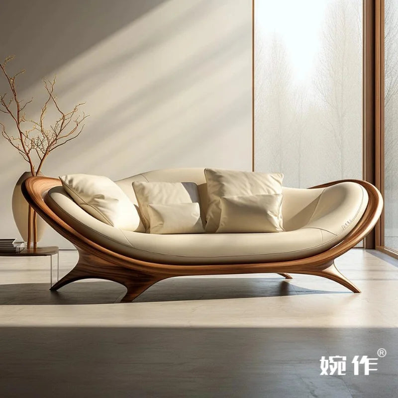 Washable White Nordic Sofa Wood Adults Reclining Lounge Double Chaise Couch Living Room Bedroom Lazy Divano Letto Furniture