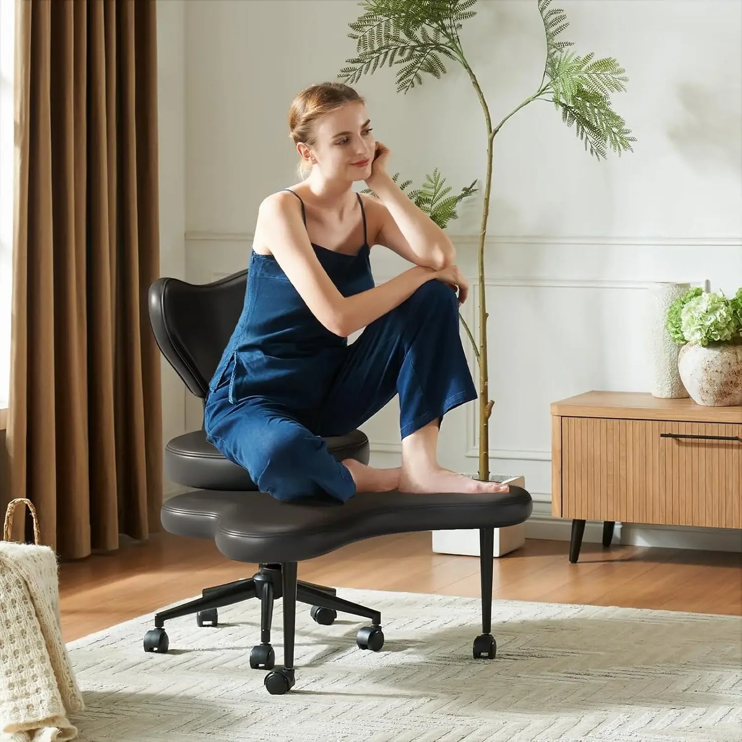 Ergonomic Cross Legged Chair, 360° Swivel Meditation Chair with Wheels, Height Adjustable Seat for ADHD, Strong Lumbar Support