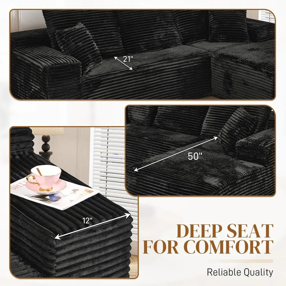 Boneless Sectional Couches for Living Room, Comfy Corduroy Floor Cloud Sofa with Chaise, Deep Seat,Memory Foam,Customized