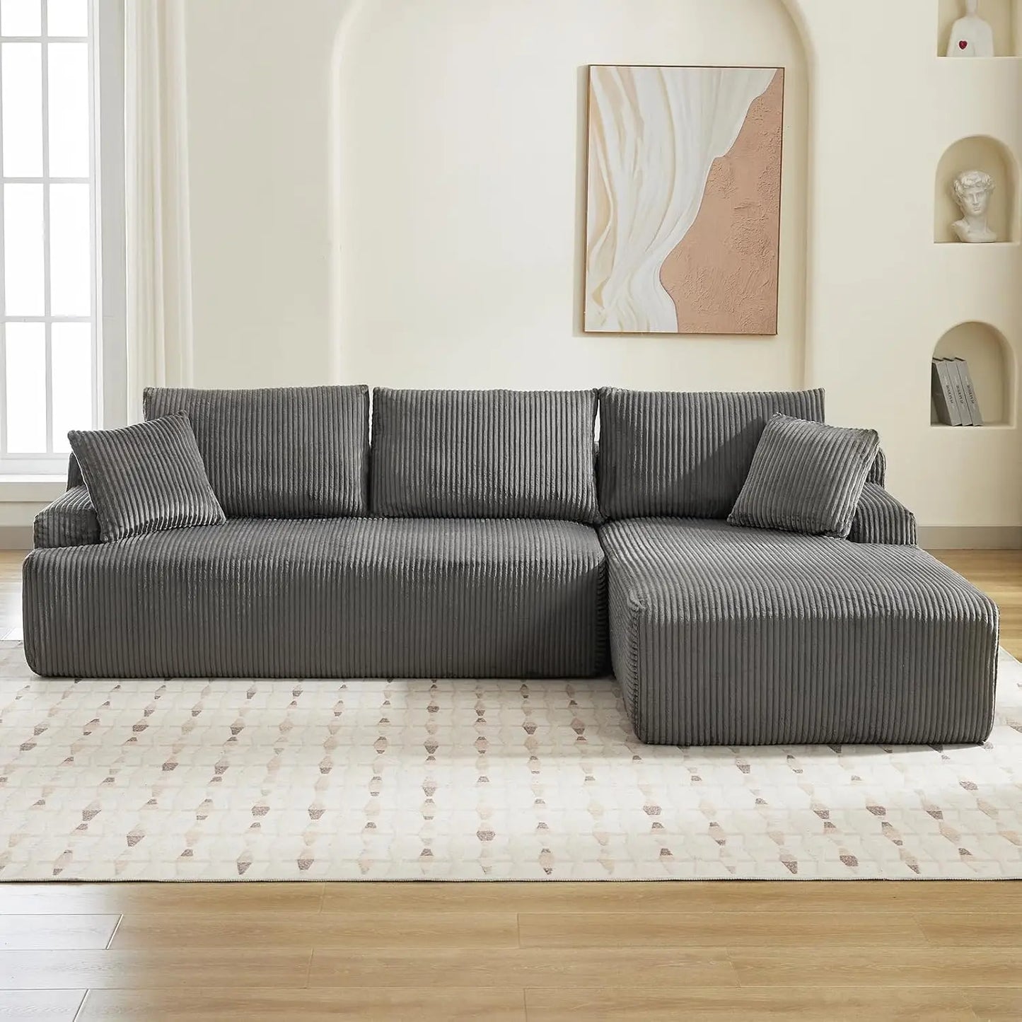 106” Modular Sectional Sofa, Cloud Sectional Couch with L-Shape Chaise/Deep Seat/Armrest/Plush Corduroy Fabric, No Assembly