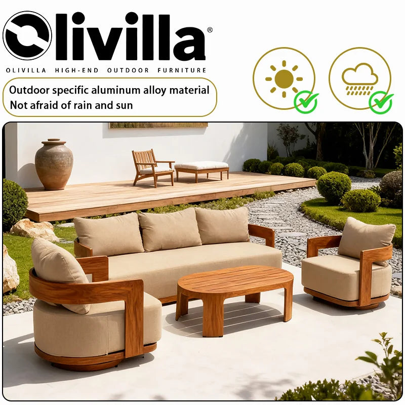 Homestay Courtyard Outdoor Sofa Villa Courtyard Garden Open-air Waterproof Furniture Set Simple Outdoor Teak Sofa Custom Design