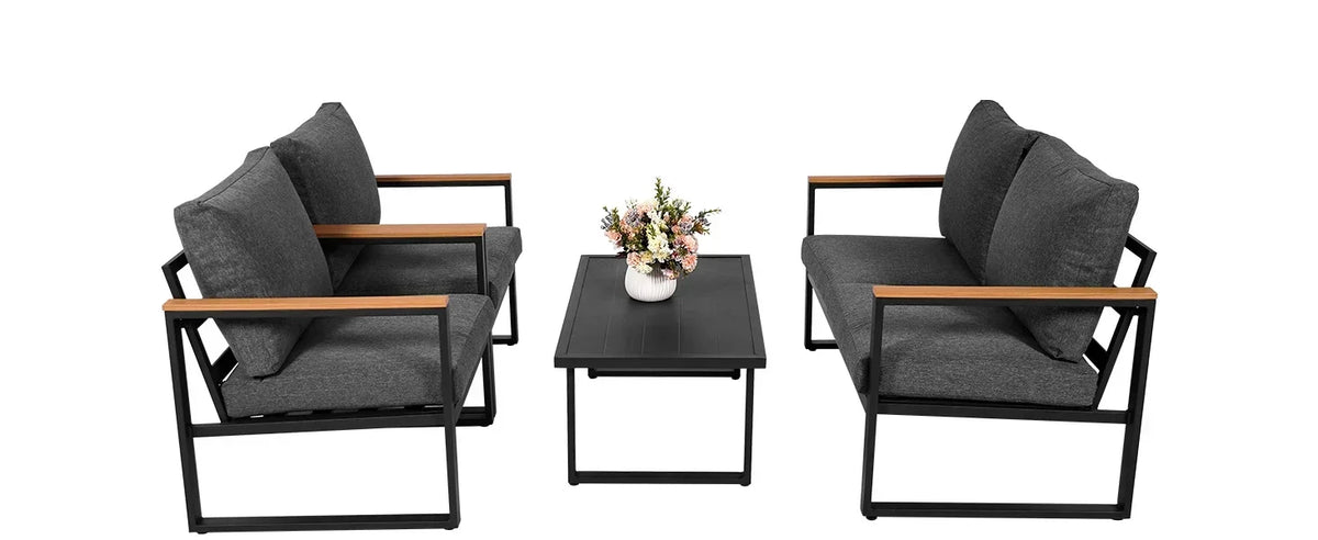 Patio Furniture Set, Metal Patio Conversation Sets with Removeble, High-Resiliency Sponge Cushions, Grey