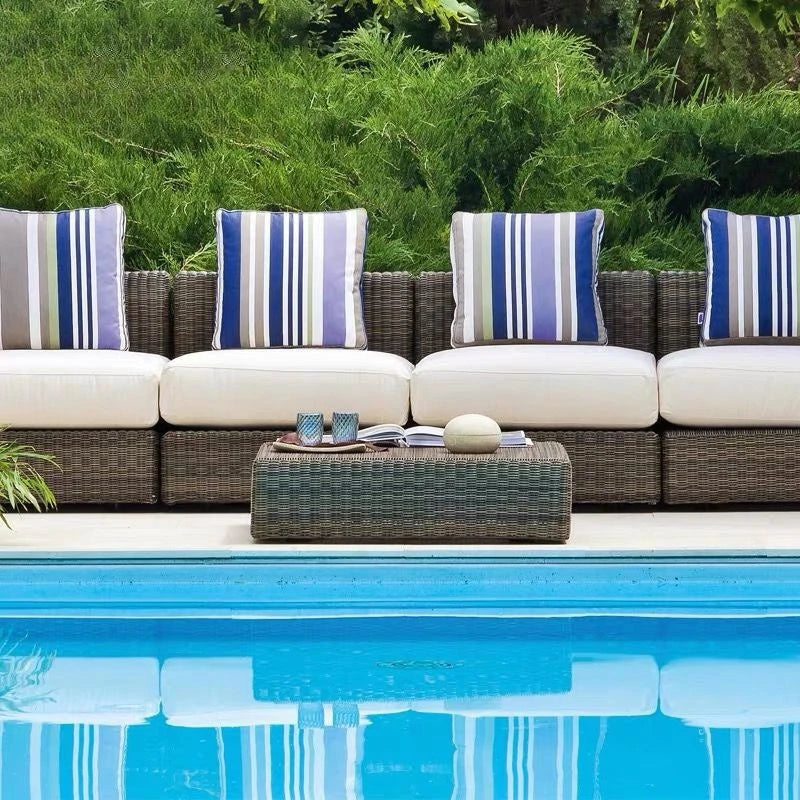 Nordic courtyard rattan furniture outdoor waterproof sunscreen sofa coffee table pedal double recliner resort bed and breakfast
