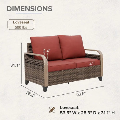 2 Seat Outdoor Sofa with Cushions, Patio Garden Furniture, Deck Backyard, 500 lbs Capacity, Brown/Red