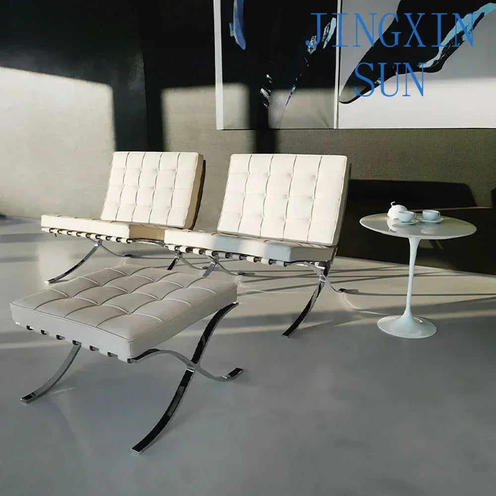 High-end Modern Single Black Accetnt Leather Silla Barcelona Chair Lazy Leisure Lounge Chair Cushion Metal  Creativity