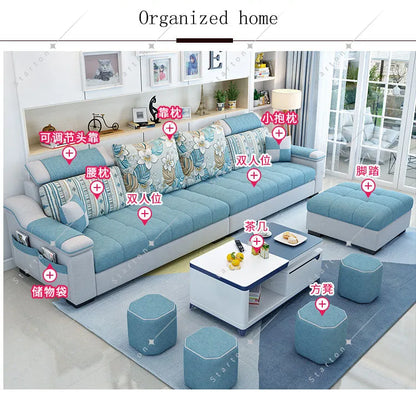 Room Fabric Sofa Modern Minimalist Home Corner Sofa Furniture Combination Nordic Solid Frame Fabric Sofa