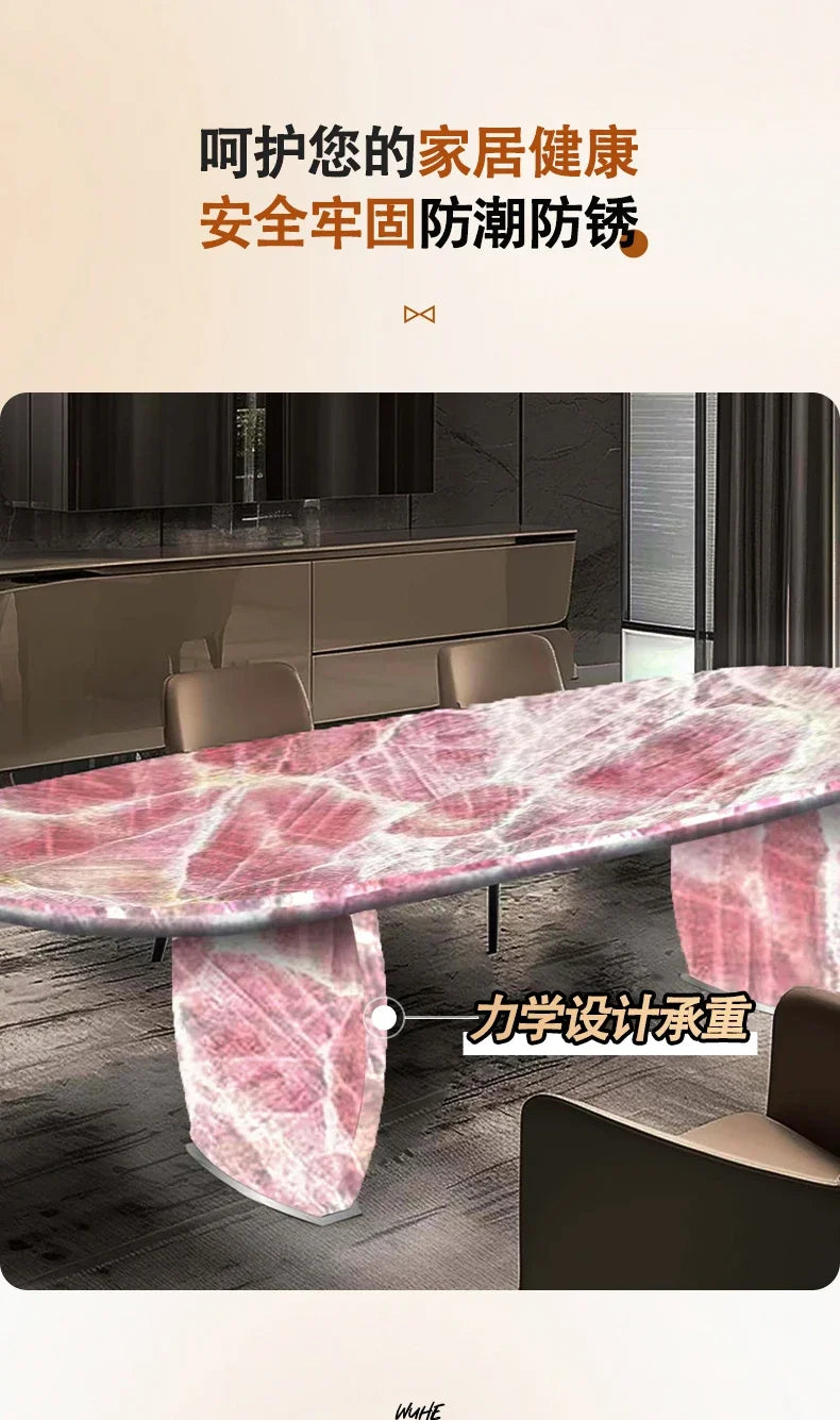 Luminous dining table Jade luxury stone dining table Light luxury large flat-floor villa High-end modern dining table