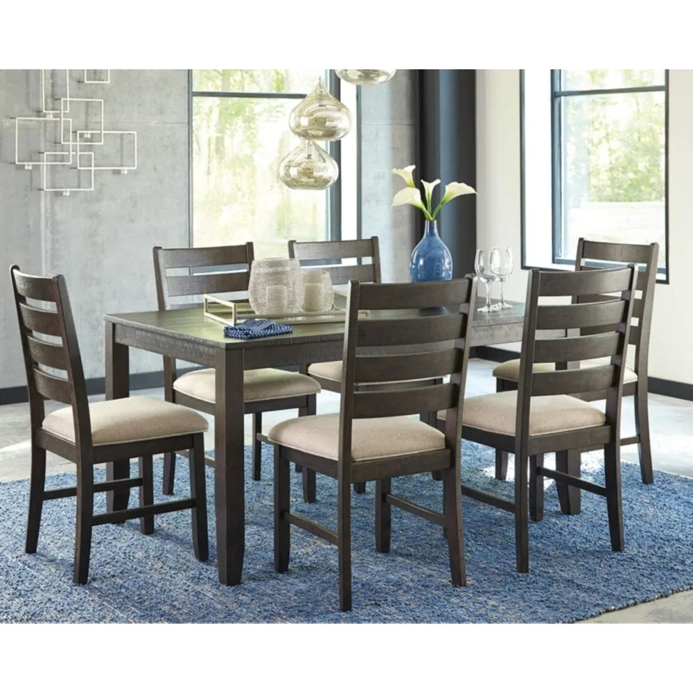 Rokane 20" Dining Room Table Set with 6 Upholstered Chairs, Brown