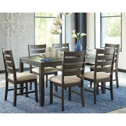 Rokane 20" Dining Room Table Set with 6 Upholstered Chairs, Brown