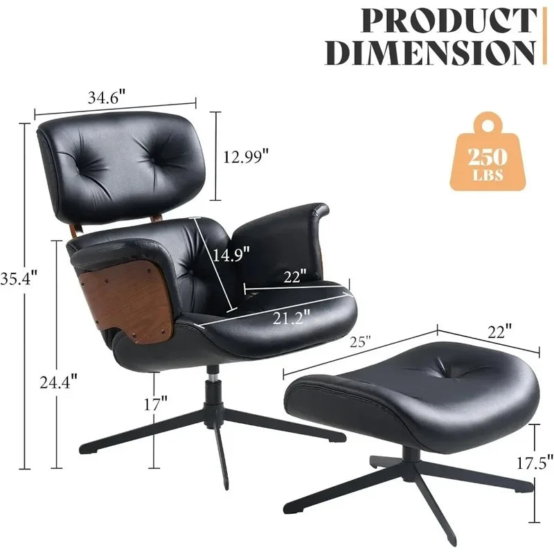 Mid Century Modern Chaise Lounge Chair with Ottoman - Classic Design for Comfort and Style