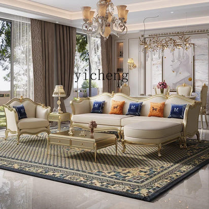 ZZ ZF Light Luxury Leather Solid Wood Sofa Combination Simple Luxury Complete Villa