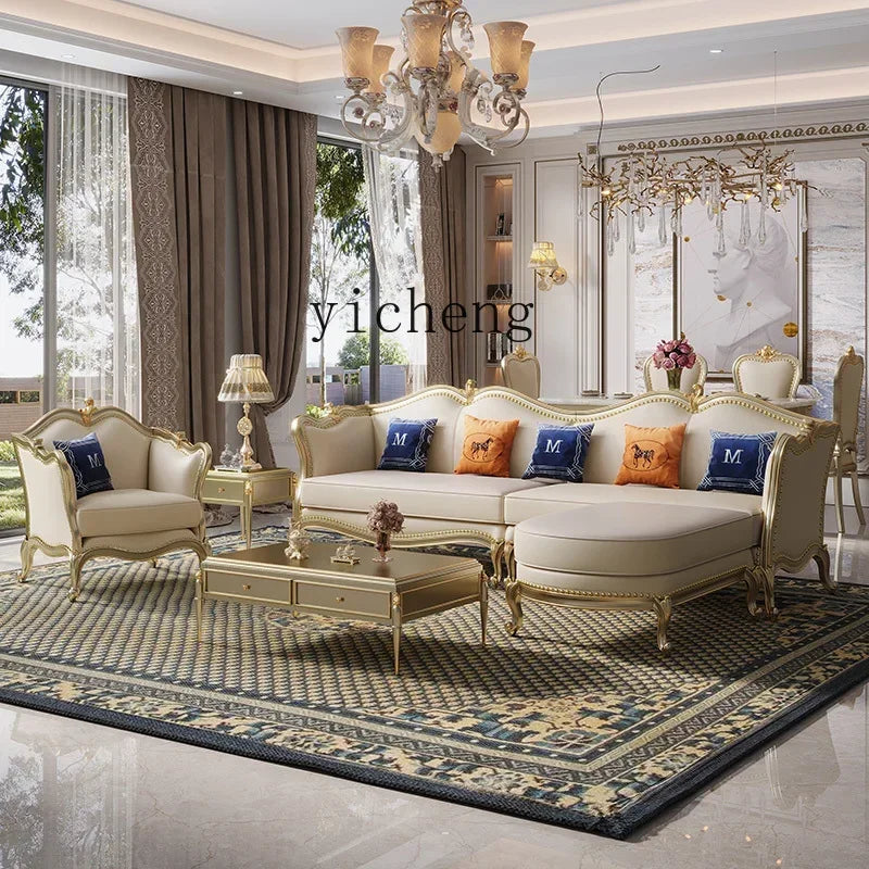 ZZ ZF Light Luxury Leather Solid Wood Sofa Combination Simple Luxury Complete Villa