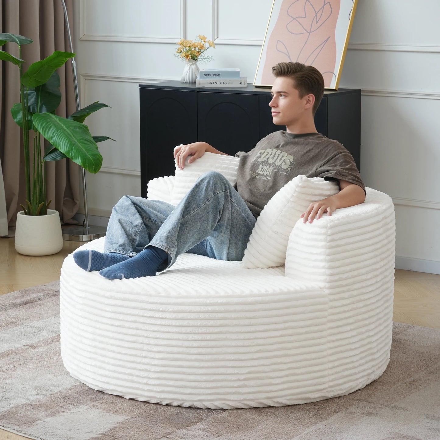 Sdorens Oversized Round Chair Lounge Chaise Cloud Boneless Large Circle Chair with Plush Fuax Fur Fluffy Modern Sleeper Sofa Bed