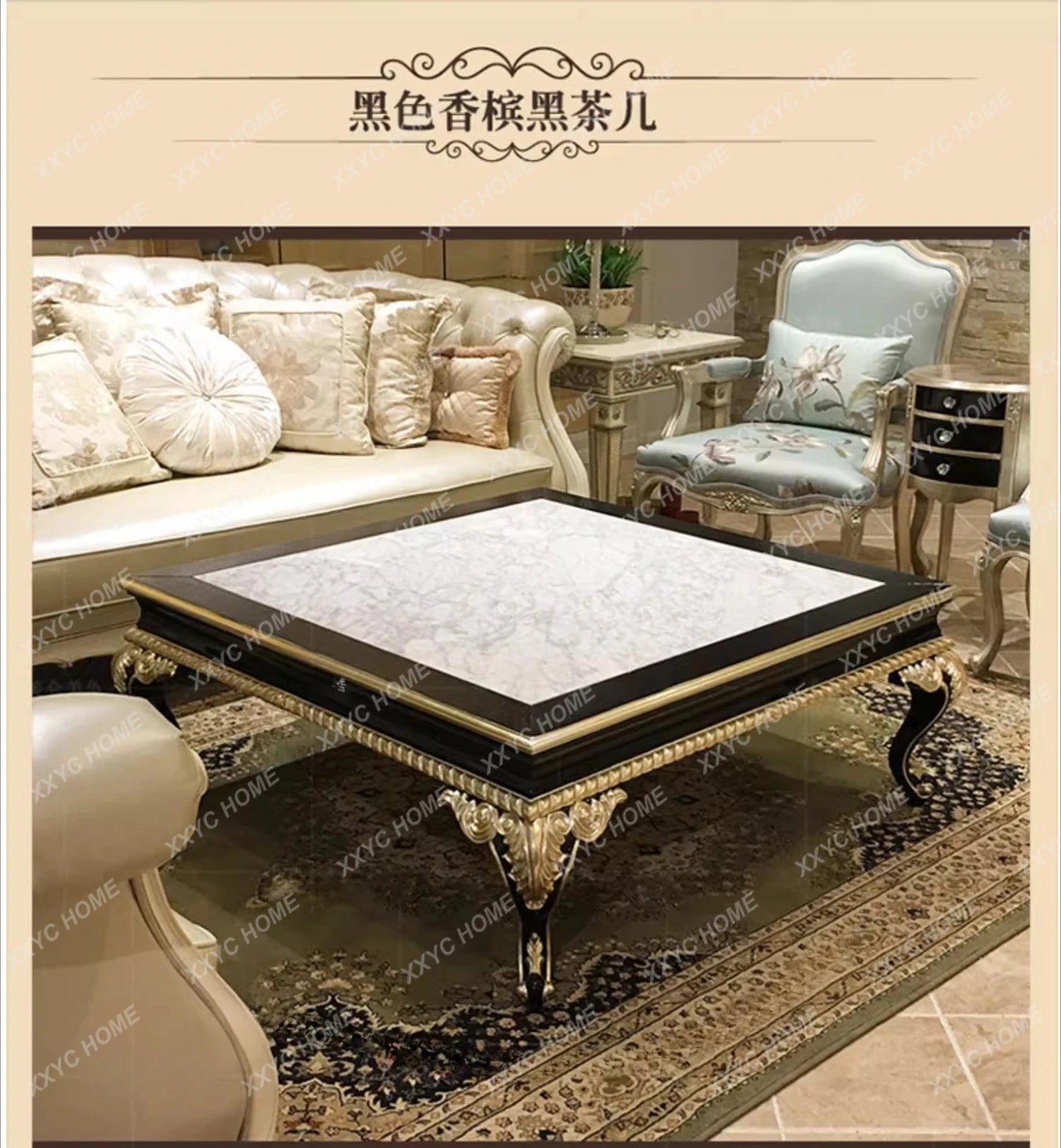 Neoclassical solid wood furniture coffee table marble table furniture set combination