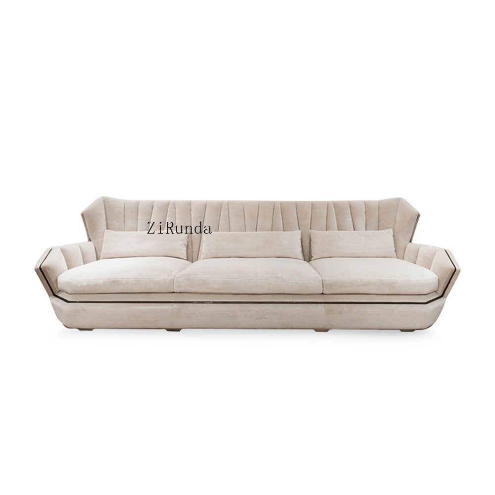 High-quality luxury white modern sofa with solid wood frame and metal, suitable for home or villa furniture