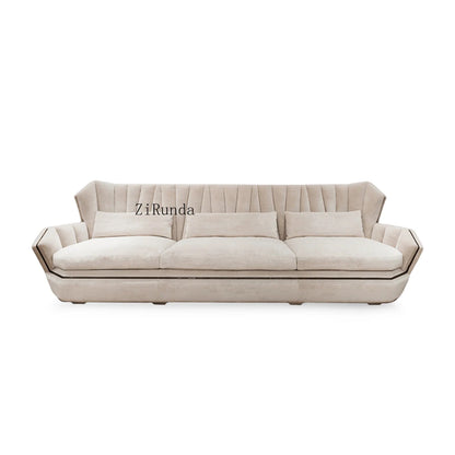 High-quality luxury white modern sofa with solid wood frame and metal, suitable for home or villa furniture