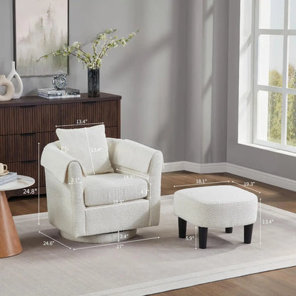 42" W Oversized Swivel Barrel Chair with Storage Ottoman, Modern Upholstered Accent Chair, Comfy Round Swivel, Customized