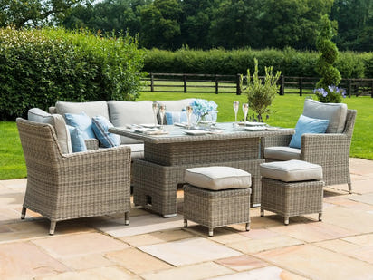 PatioLix Patio Wicker Dining Set Outdoor Furniture Sofa With Ice Bucket And Rising Table Waterproof Garden Rattan Sofa
