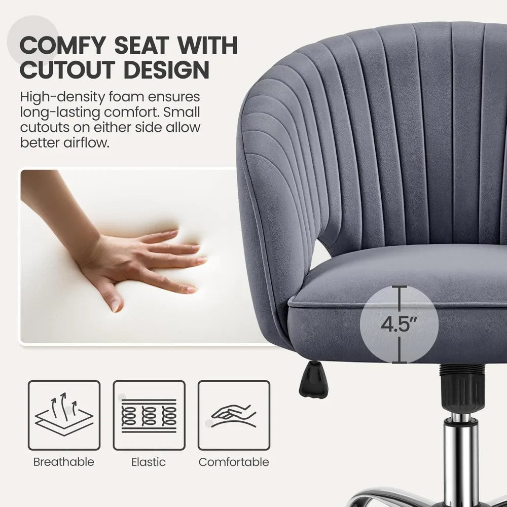 Home Office Chair Velvet Desk Chair, Upholstered Modern Swivel Chair with Tufted Barrel Back, Rolling Wheels for Offic