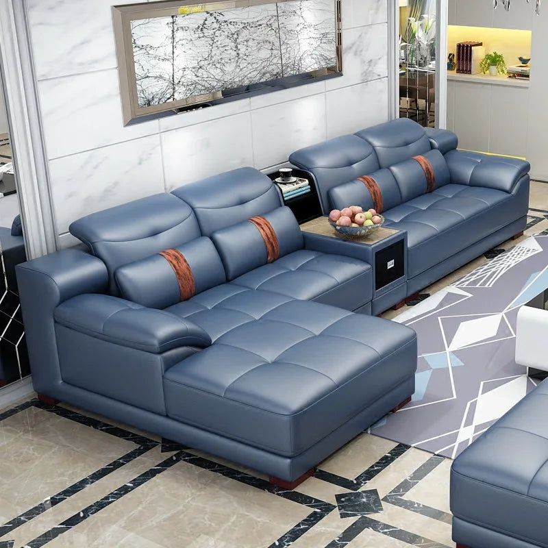 Leather sofa modern simple living room combination first layer cowhide size apartment corner