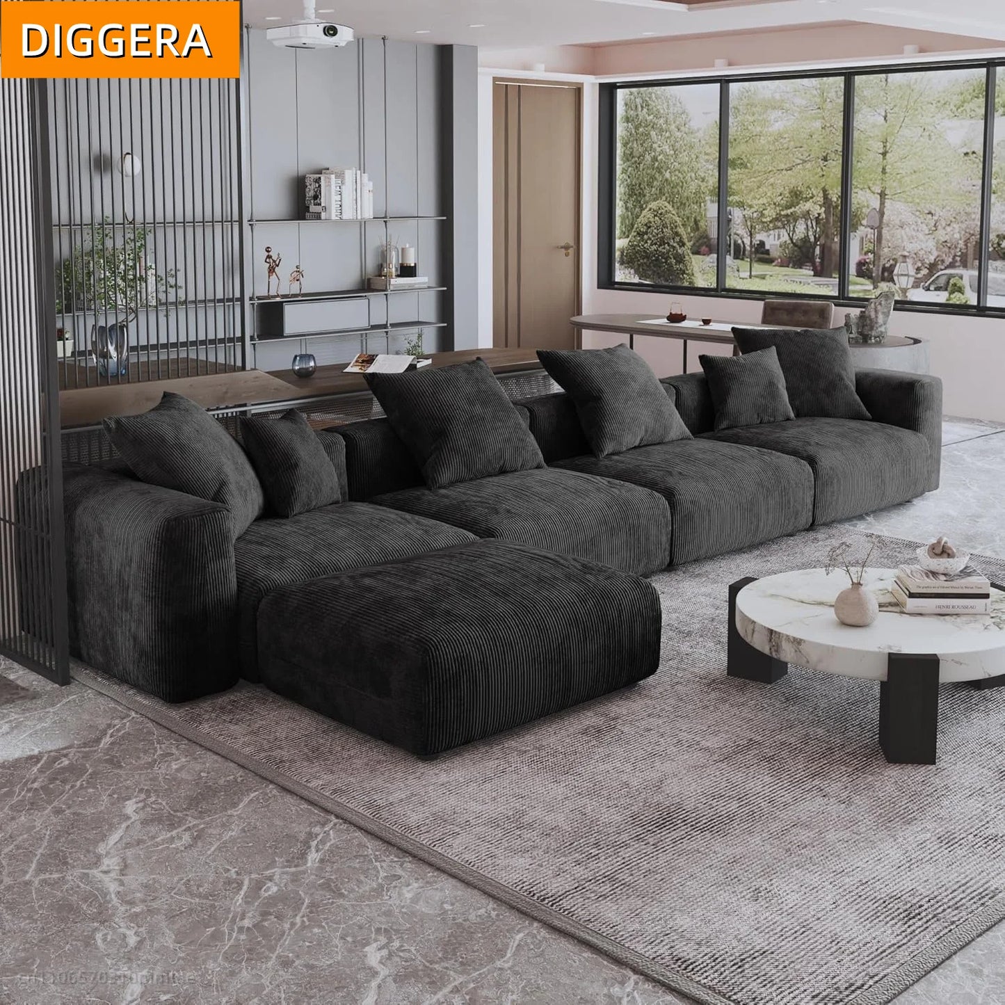 181" Oversized Compressed Sofa Boneless Couch Modular Sofas for Living Room Huge 4-Seats Sectional Couches with Chaise