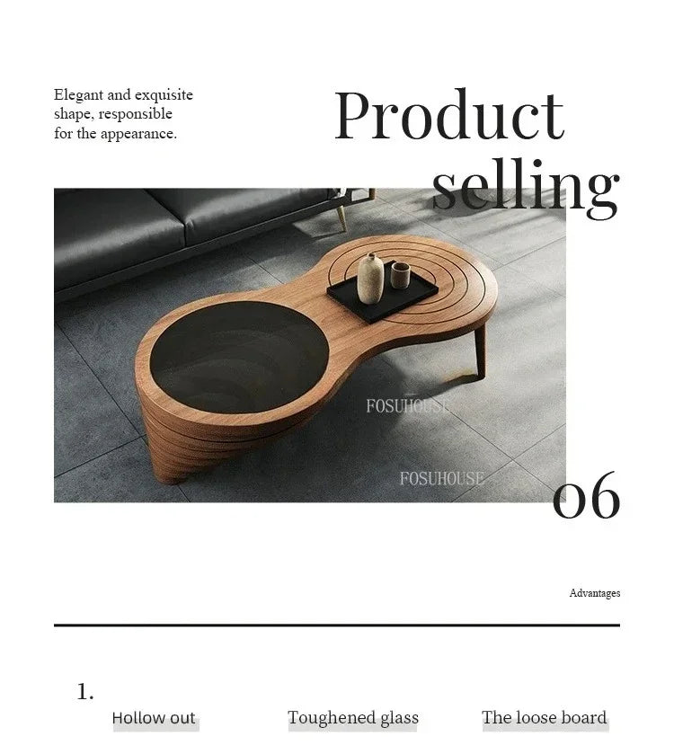 Tables basses design en bois massif, meubles de salon de luxe pour la maison, Table d'appoint de canapé, Table centrale ronde moderne en verre trempé