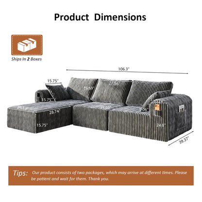 Modular Sectional Sofa, Boneless Couches for Living Room, L-Shape Sofa Couches,Cloud Couch Sectional, Comfy Corduroy Sofa, with