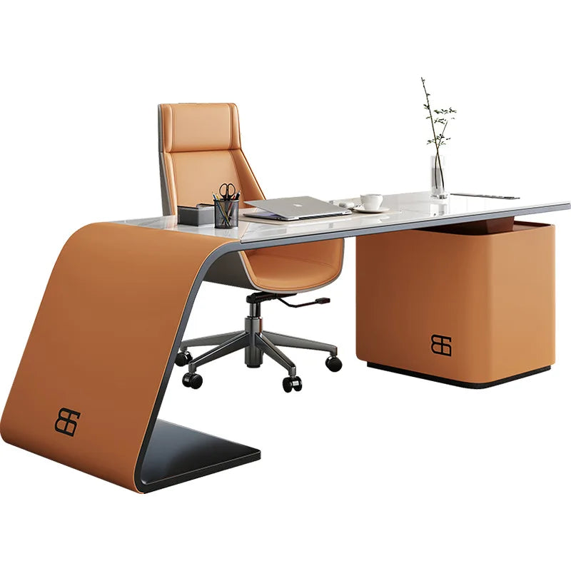 High end light luxury stone table, high-end office desk and chair combination, home L-shaped computer, high-end medical beauty