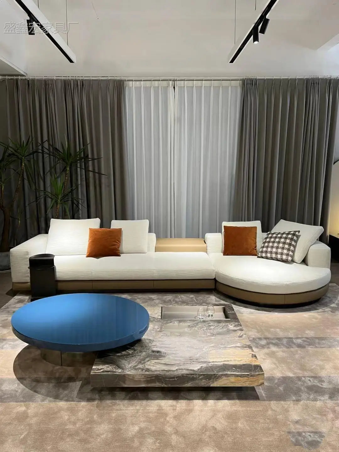 Modern simple straight corner cotton and linen round concubine modern living room sofa