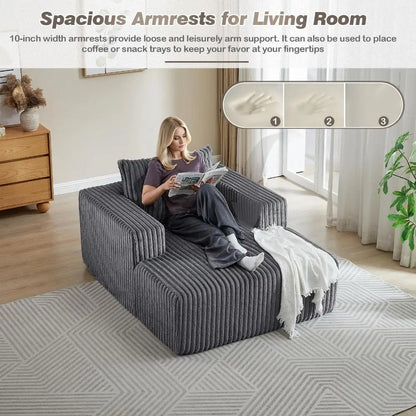 Oversized Chaise Longue Chair Indoor, Modern 48.5-inch Upholstered Corduroy Deep Seat Single Cloud Lounge Floor Sofa Couch