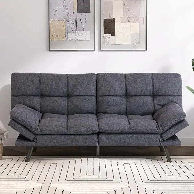Faux Leather Futon Sofa Bed,Convertible Futon Couch,Memory Foam Loveseat Sleeper Sofa