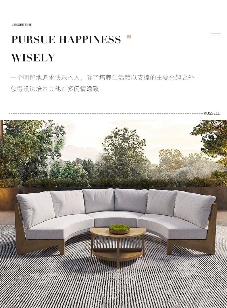 Outdoor sofa teak courtyard terrace leisure resort hotel outdoor deck rattan sofa garden furniture