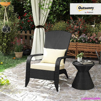 Patio Wicker Adirondack Chair,Outdoor All-Weather Rattan Fire Pit Chair with Soft Cushions, Tall Curved Backrest and Comfortable