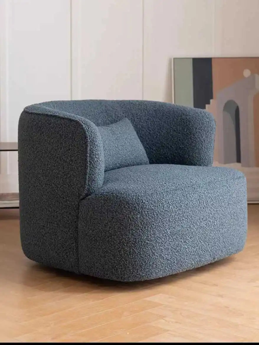 Nordic modern simple cream white single casual fabric sofa curved lamb wool small sofa
