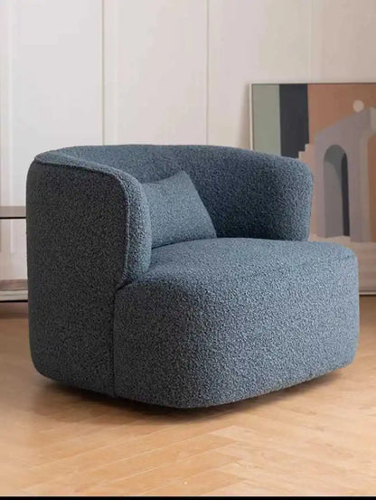 Nordic modern simple cream white single casual fabric sofa curved lamb wool small sofa