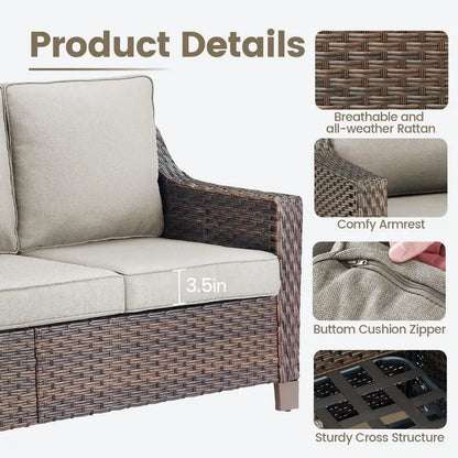 Outdoor Wicker Sofa Patio Couch - Heavy Duty Outside Resin Rattan Lawn Sofas for Front Porch Balcony Backyard