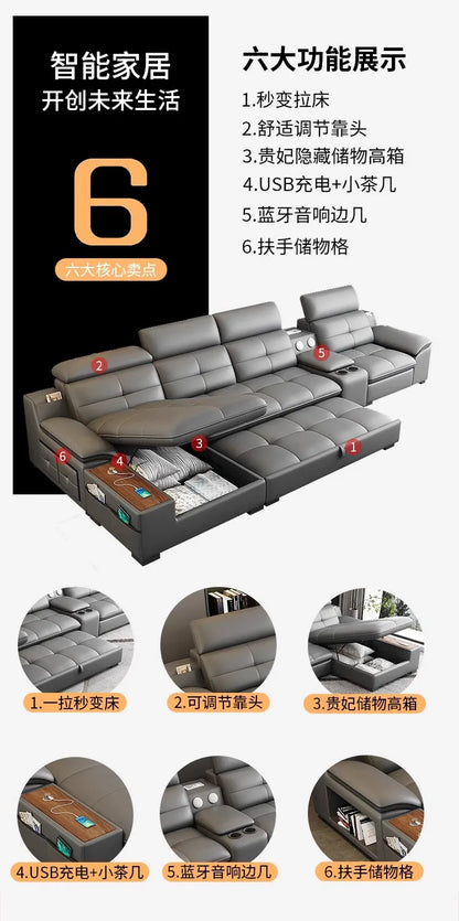 functional sofa, electric adjustable modern living room, storage princess, smart head, etc., dual-purpose leather sofa bed