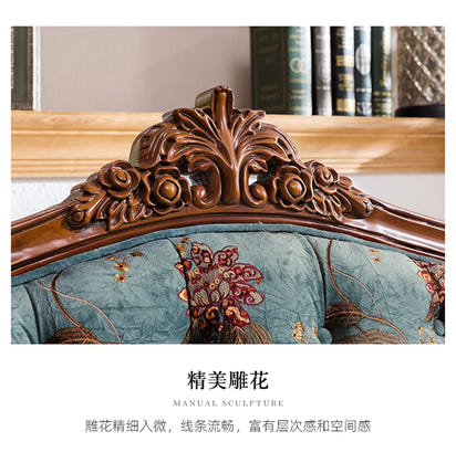 American-style all-solid wood fabric sofa combination three-person furniture set