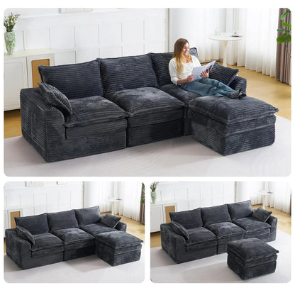 113" Cloud Sectional Boneless Couch for Living Room, Modern Modular Sectional Sofa Deep Seat with Ottoman,, Customized