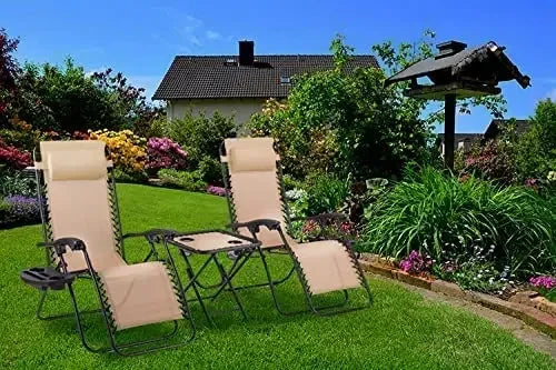 Homfa Garden Sun Lounger Set with Table Folding Adjustable Zero Gravity Recliner Chair Seat Indoor/Outdoor