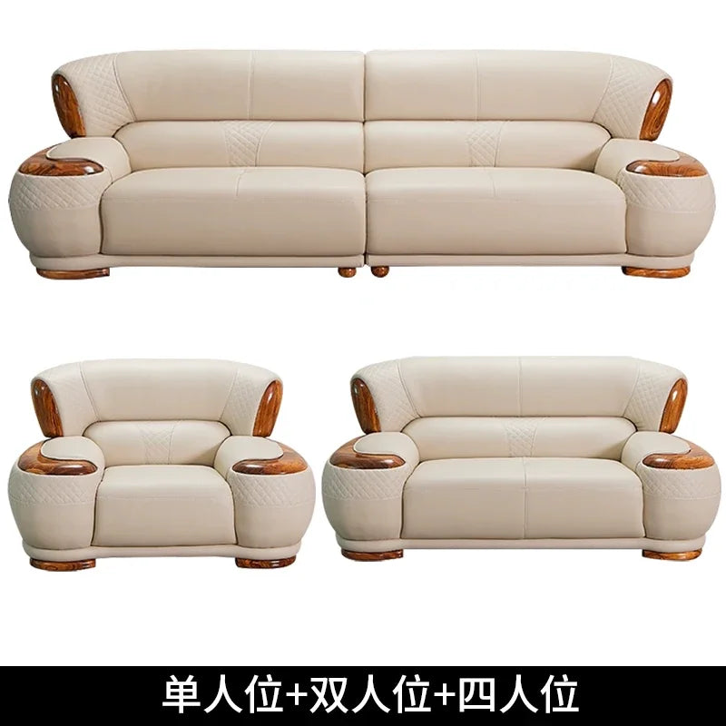 New Chinese ebony leather sofa living room modern first layer cowhide 1234 combination  FT