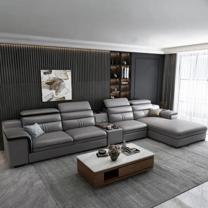 Genuine Leather Sofa Cowhide Modern Wireless Charging Smart Audio Sofa Living Room Corner Combination Divano Home Furniture