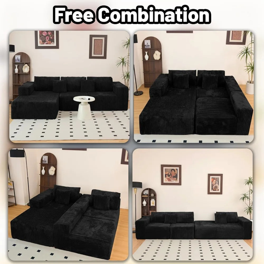 "High Backrest L-Shape Modular Sectional Sofa with Cloud Corduroy, Convertible Chaise for Left or Right Side, Bonel"