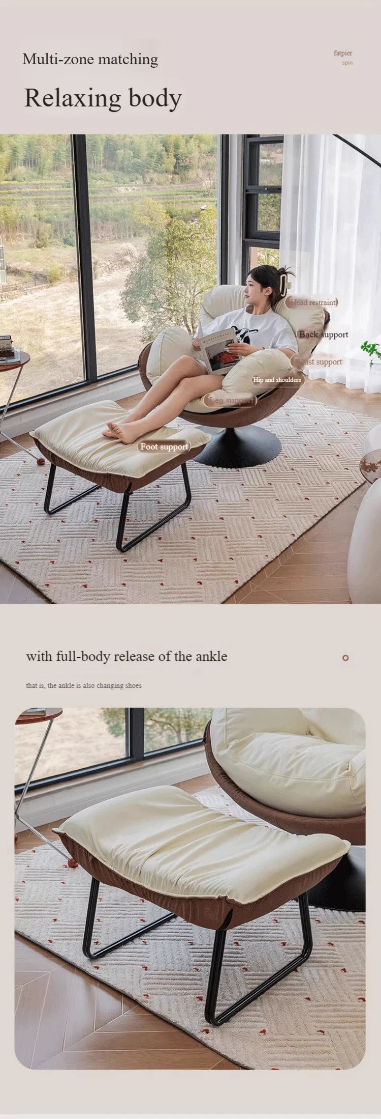 Modern Luxury Rotating Single Sofa Chair Lounge Chair Lazy Recliner Living Room Seat Lounge Bedroom 360 Degree Leather Designer