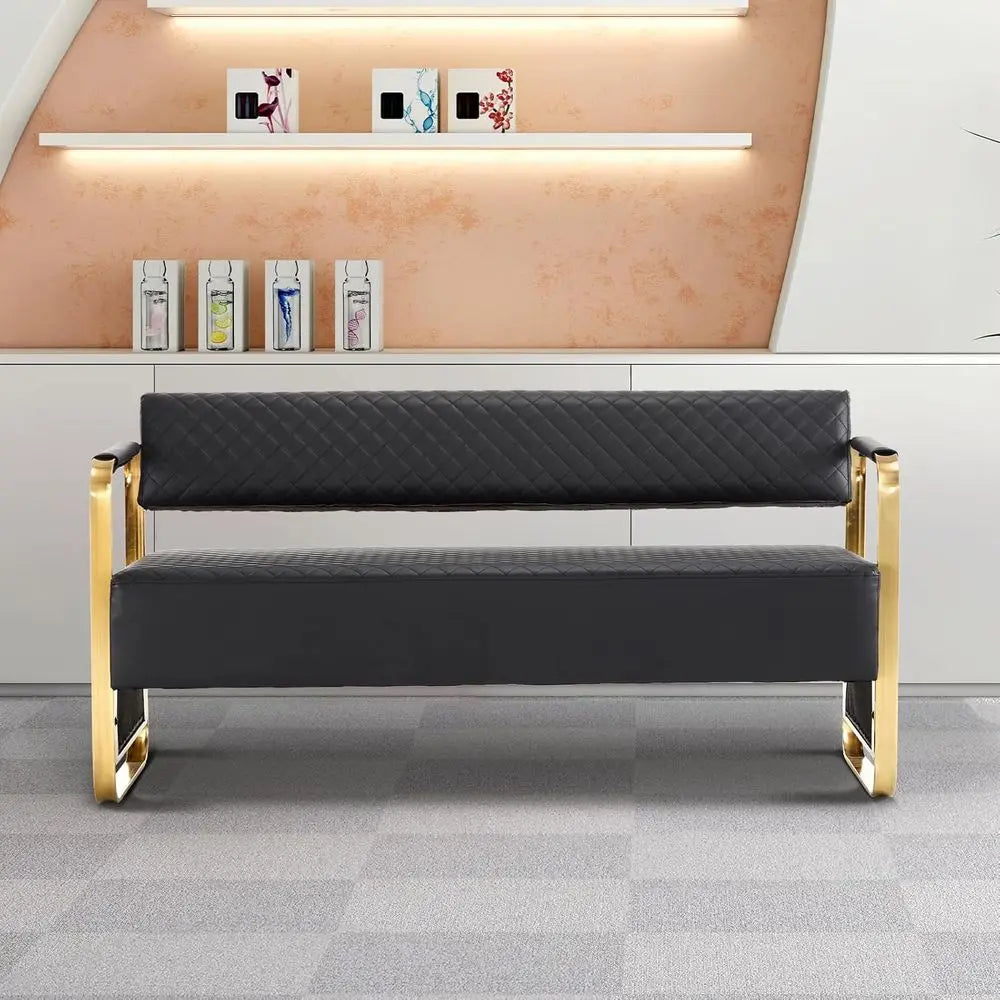 Upholstered Waiting Room Chairs with Arms, 57.5 Office Bench Seating for Various Settings, Black & Gold