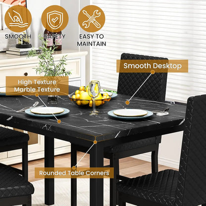 Dining Table Set for 4 Kitchen Table and Chairs Set of 4 Faux Marble Kitchen and Dining with Velvet Upholstered Dinner Chairs