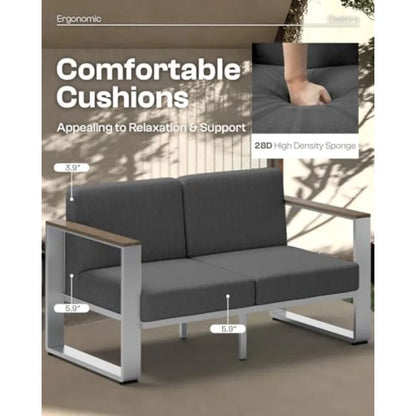 Aluminum Outdoor Patio Furniture 1 Piece 3-Seat Sofa All-Weather Metal Modern Light Gray Sofa for Deck Porch